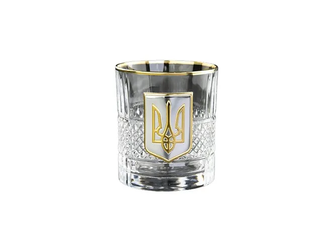 Подарочный набор стаканов для виски Boss Crystal "Тризуб" с золотыми накладками. Фото 3